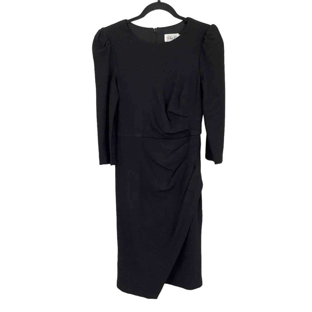 Eliza J Dress pleated 3/4 sleeve black size 6